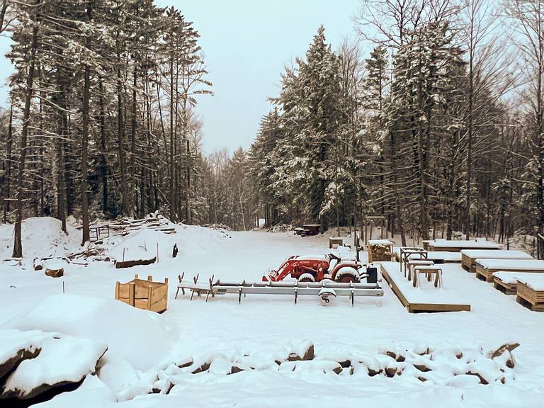 Snow on Lumber Piles