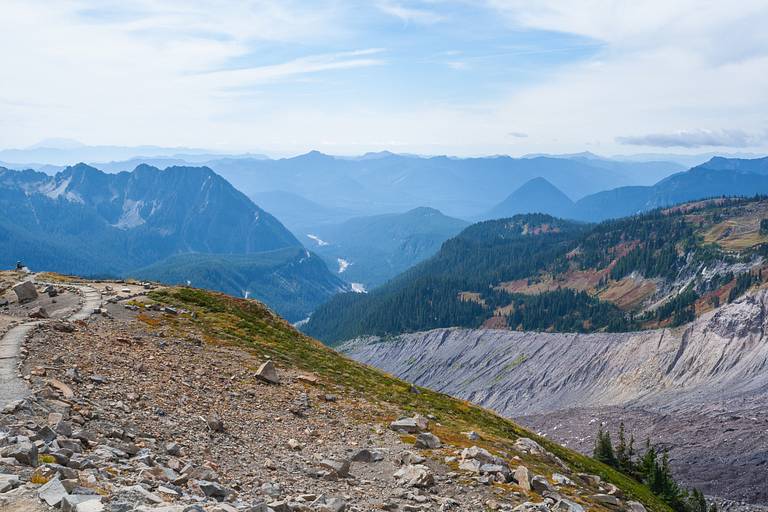 Mountain ranges and glacier visible in the distance