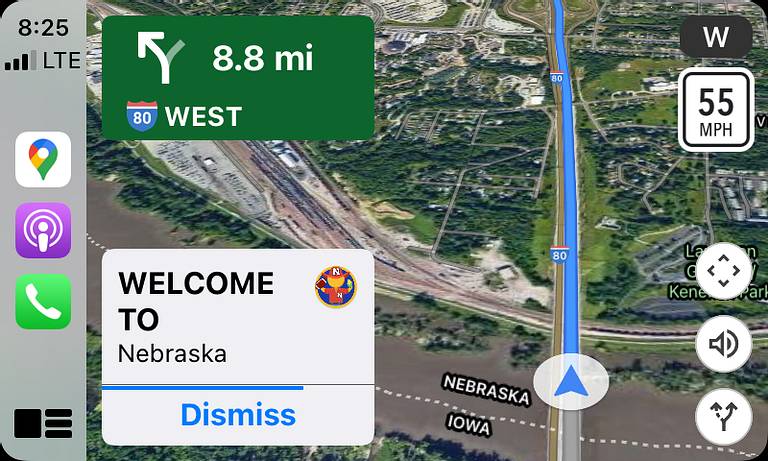 Apple CarPlay Google Maps Welcome to Nebraska