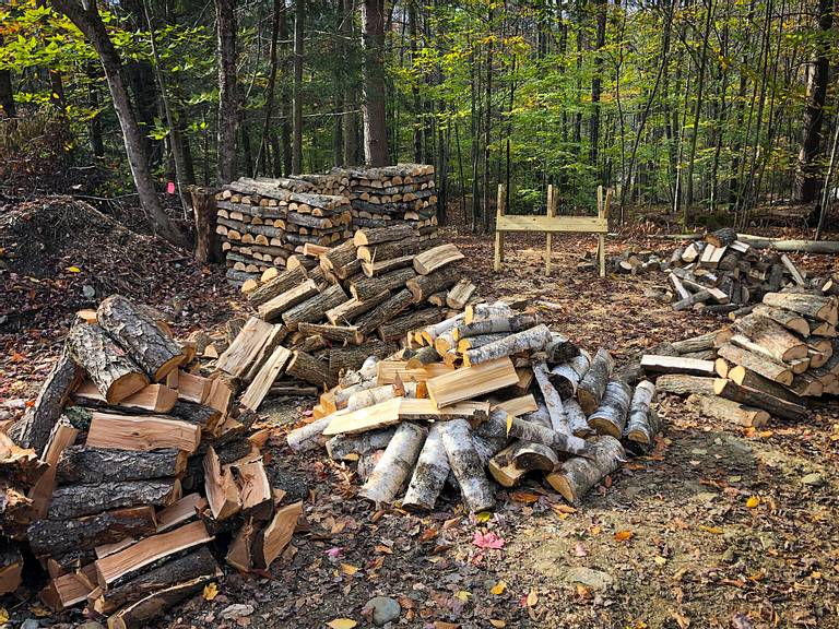 Cutting firewood is a process - cut the rounds, split them into logs and stack them to dry.